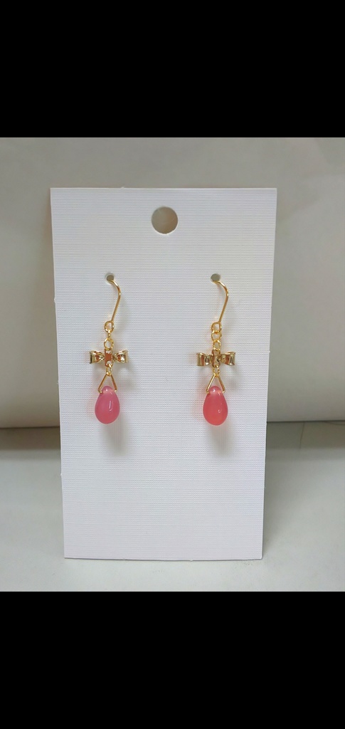 ライトブルーチェコ&リボンピアス