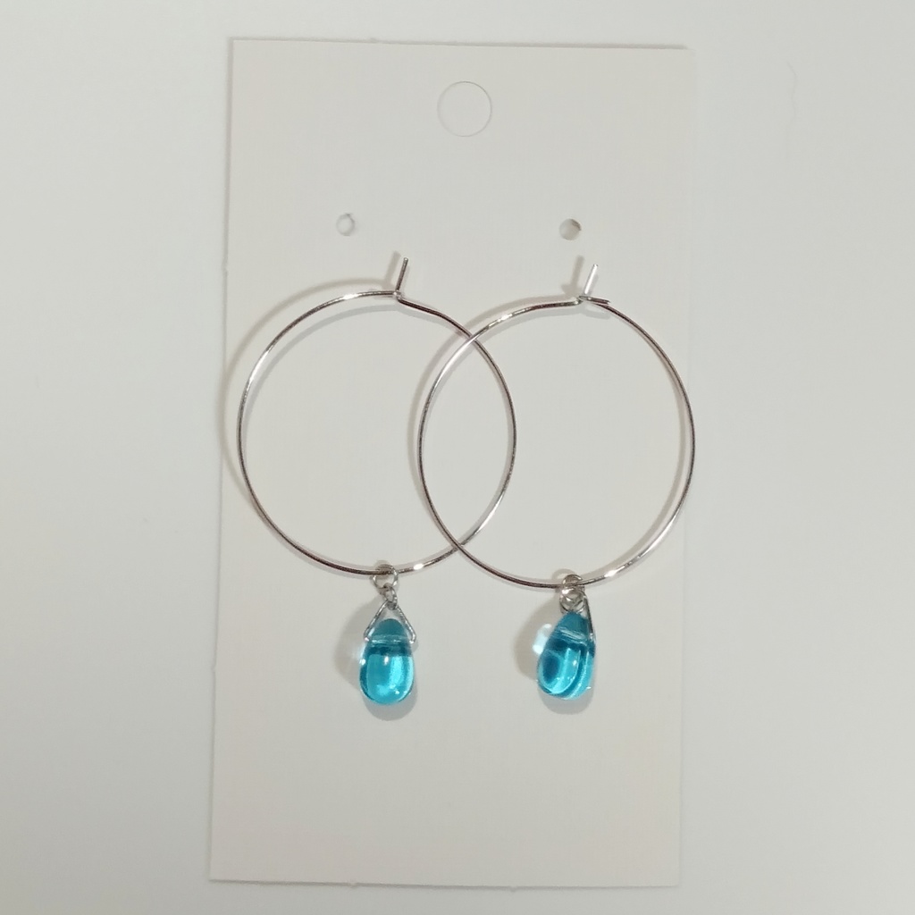 〈New〉『水色』チェコドロップ ✳ シンプル フープピアス