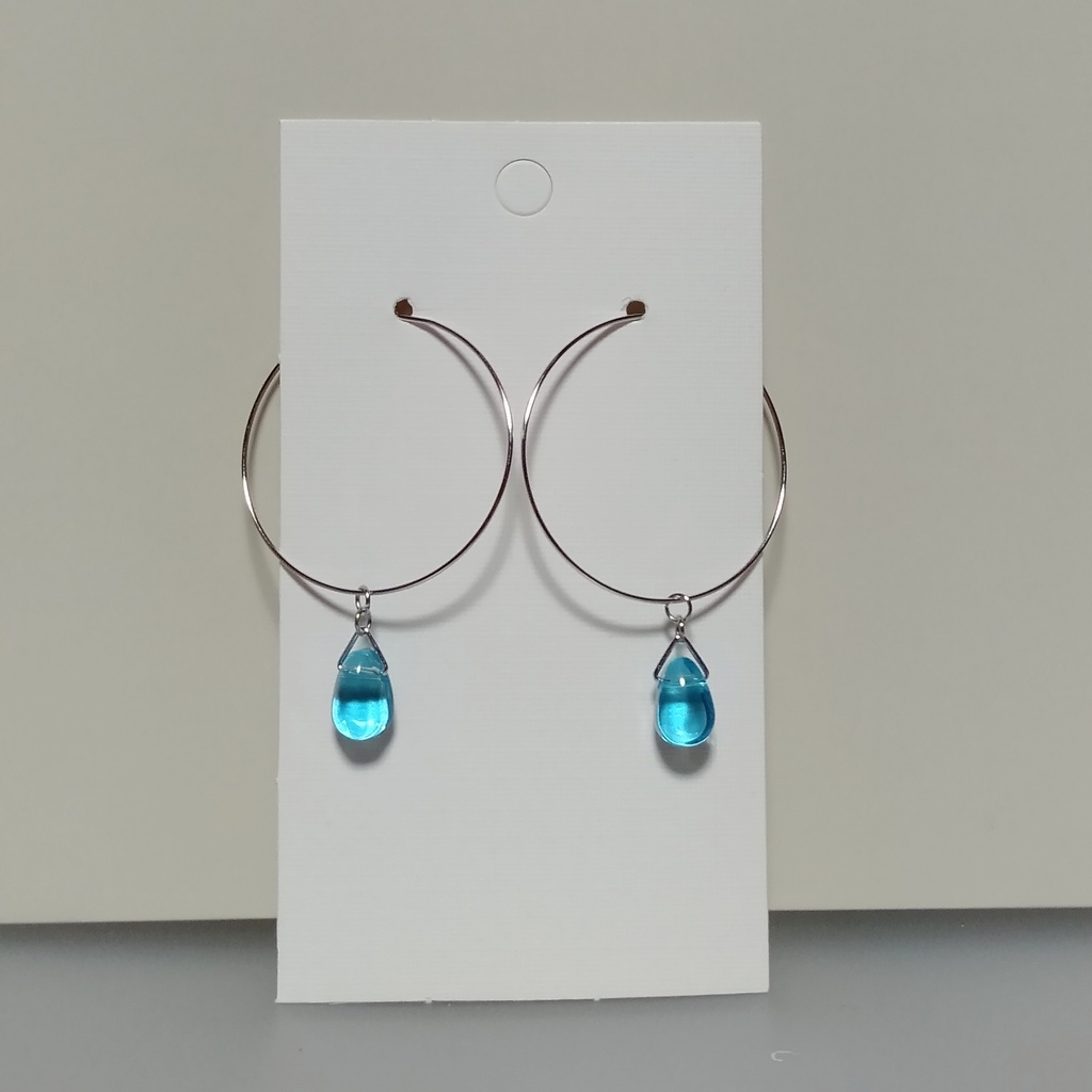 〈New〉『水色』チェコドロップ ✳ シンプル フープピアス