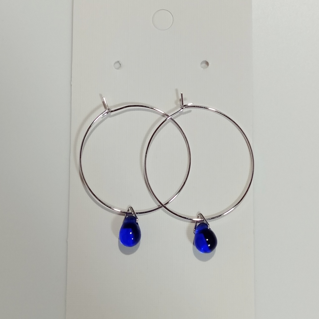 〈New〉『青』チェコドロップ ✳ シンプル フープピアス