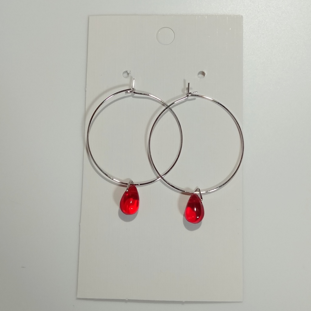 〈New〉『赤』チェコドロップ ✳ シンプル フープピアス