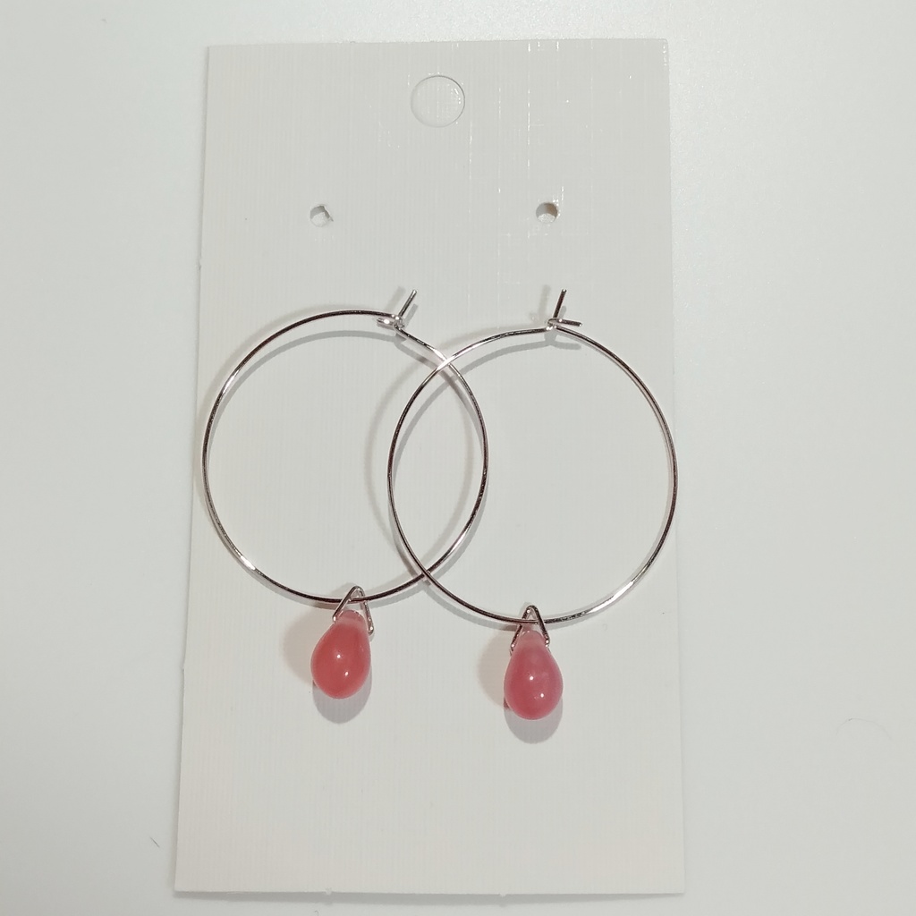 〈New〉『ミルキーピンク』チェコドロップ ✳ シンプル フープピアス