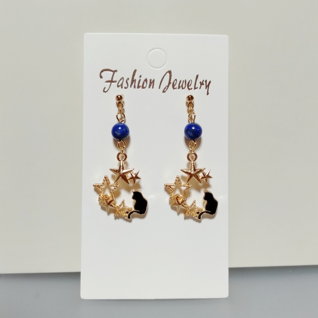 【Νew】星の中の黒猫 & 樹脂パール ✳ ピアス