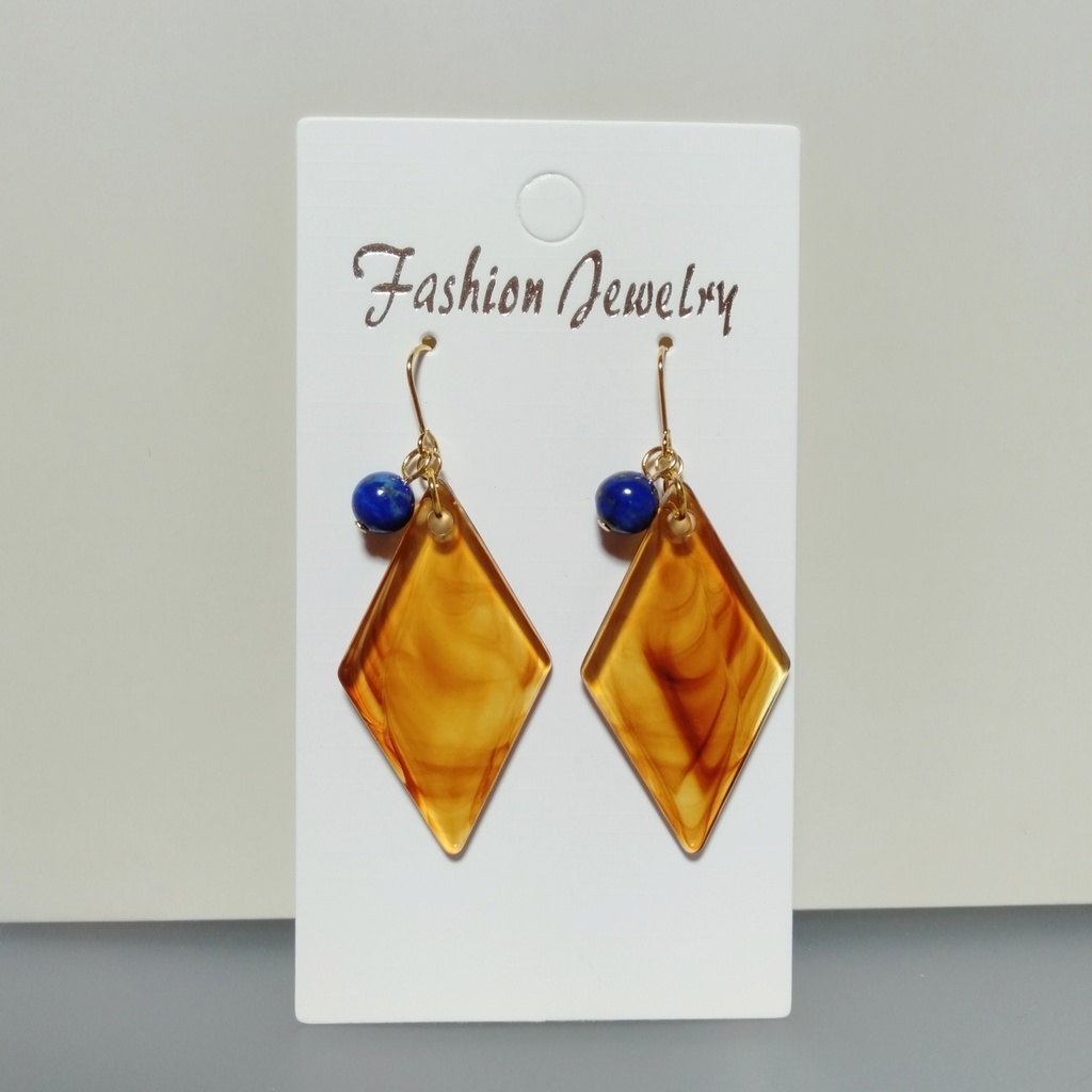 【Νew・秋.冬】べっ甲カラー ひし形 アクリルチャーム & コットンパール ◆ 秋.冬 ピアス