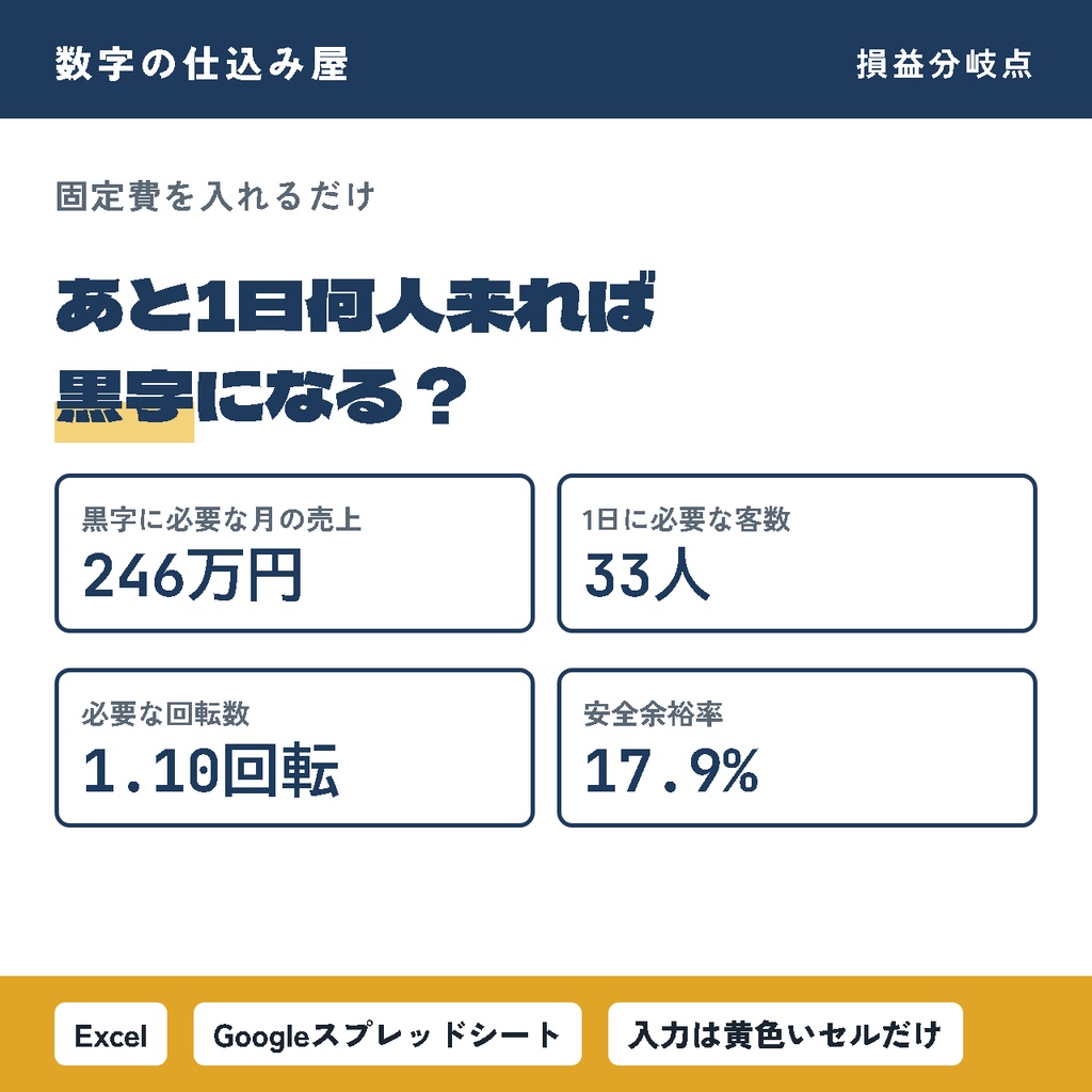 【飲食店向け】原価率・FL比率・損益分岐点がわかる数字管理シート|Excel・スプレッドシート対応