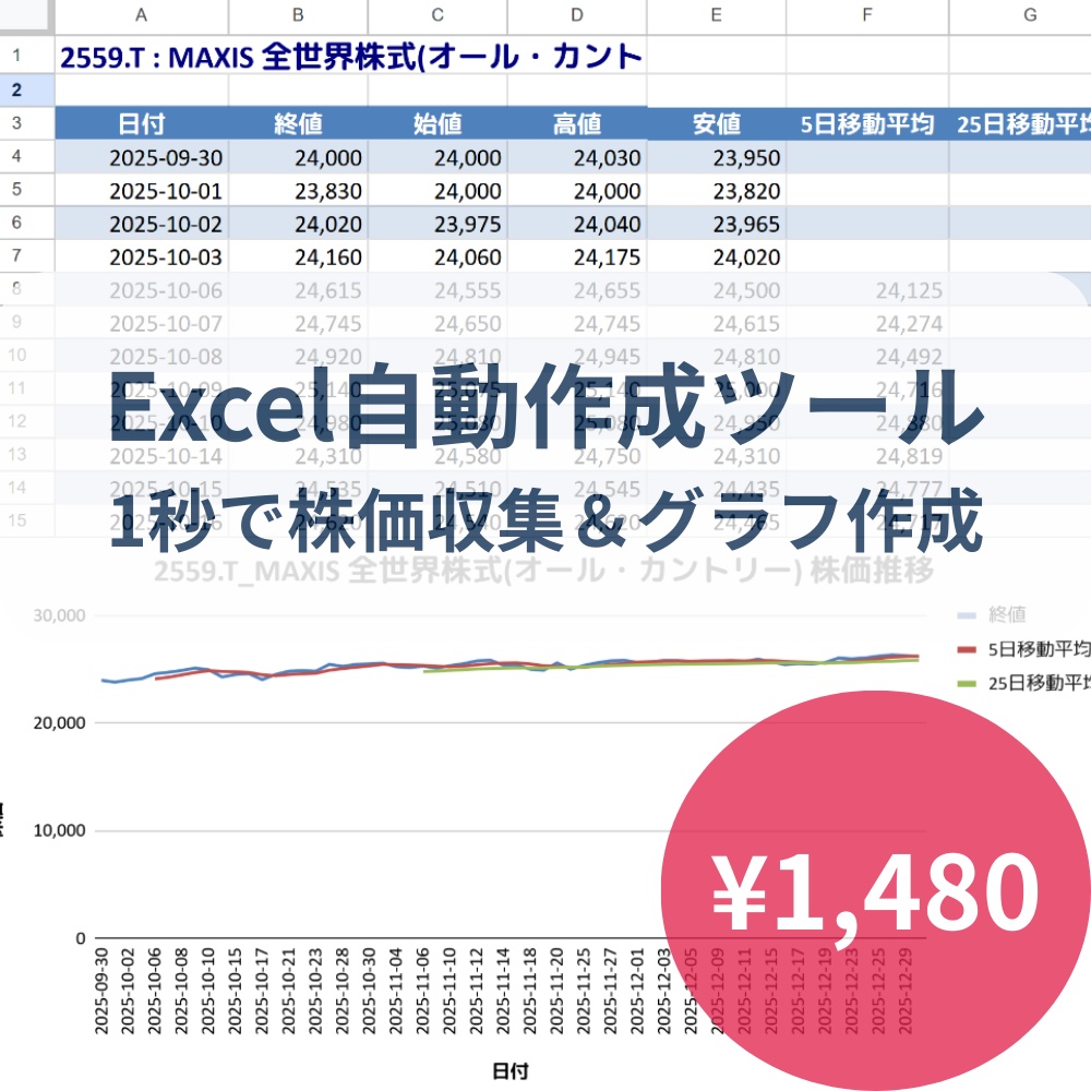 【新NISA・株管理】サクッと！株価ノート｜PythonでExcel自動作成・グラフ化ツール（環境構築不要・exe版）