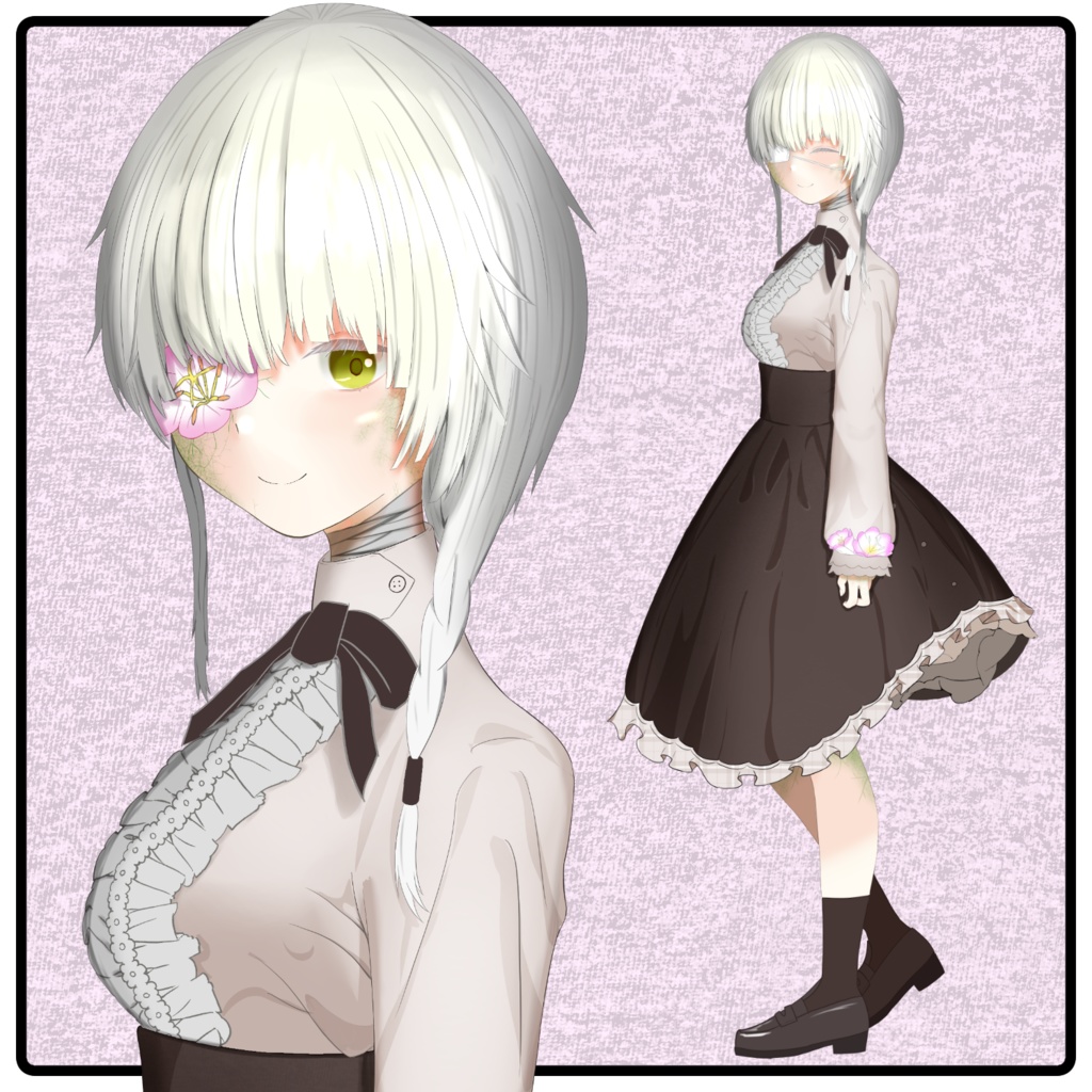 立ち絵素材001_ 花の咲く少女_眼帯_花