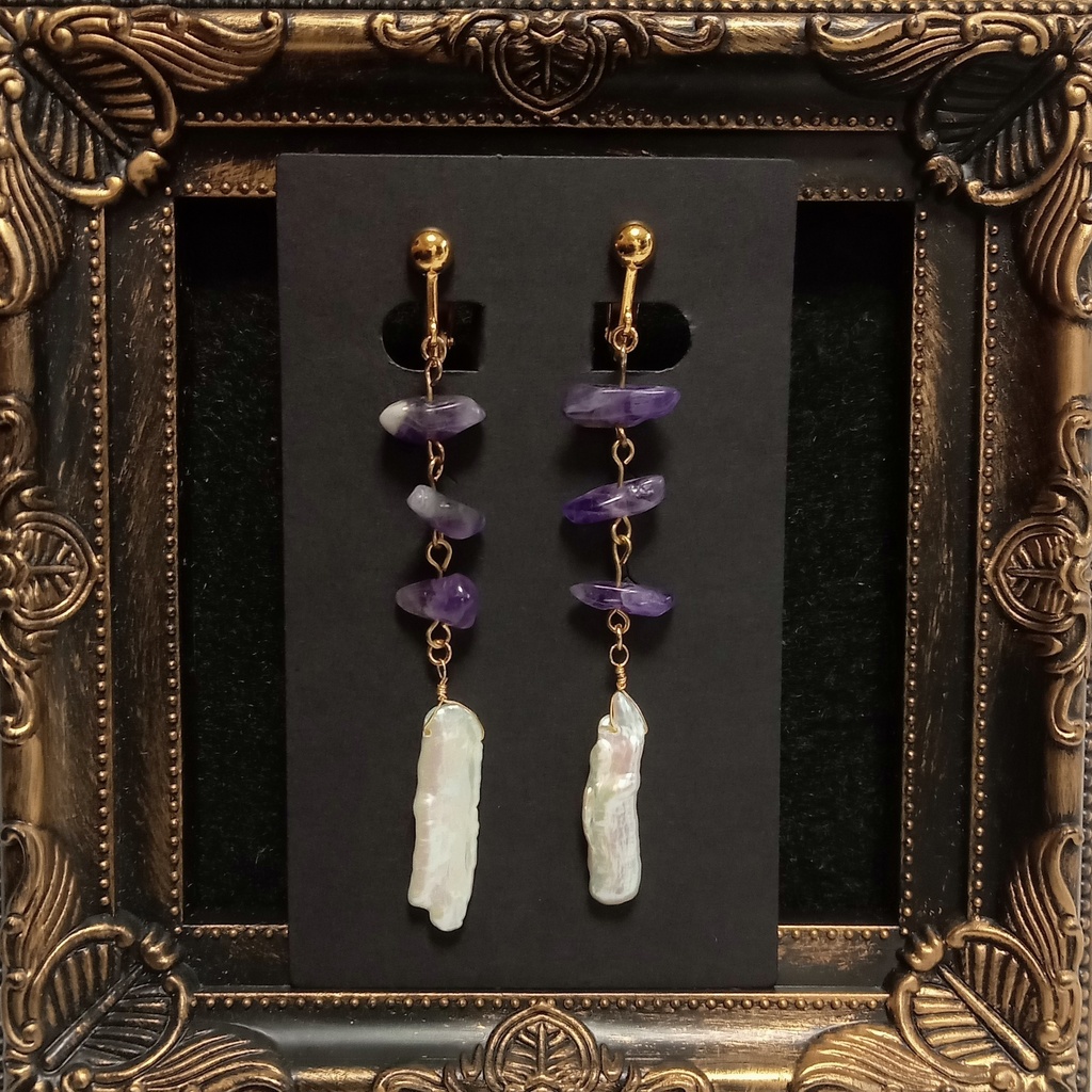 【ころんころん】アメシストとパァルの耳飾り