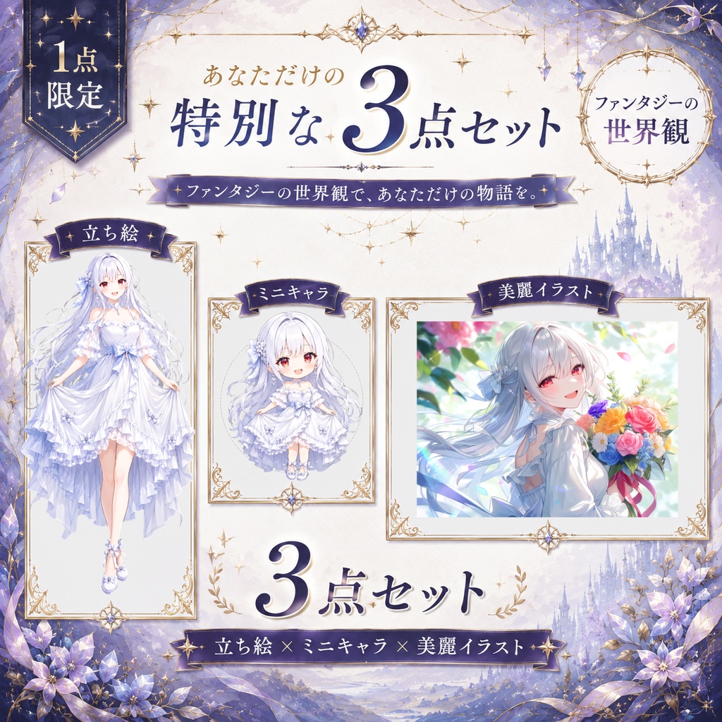 【IRIAM立ち絵・豪華3点セット】白い蝶のお姫様