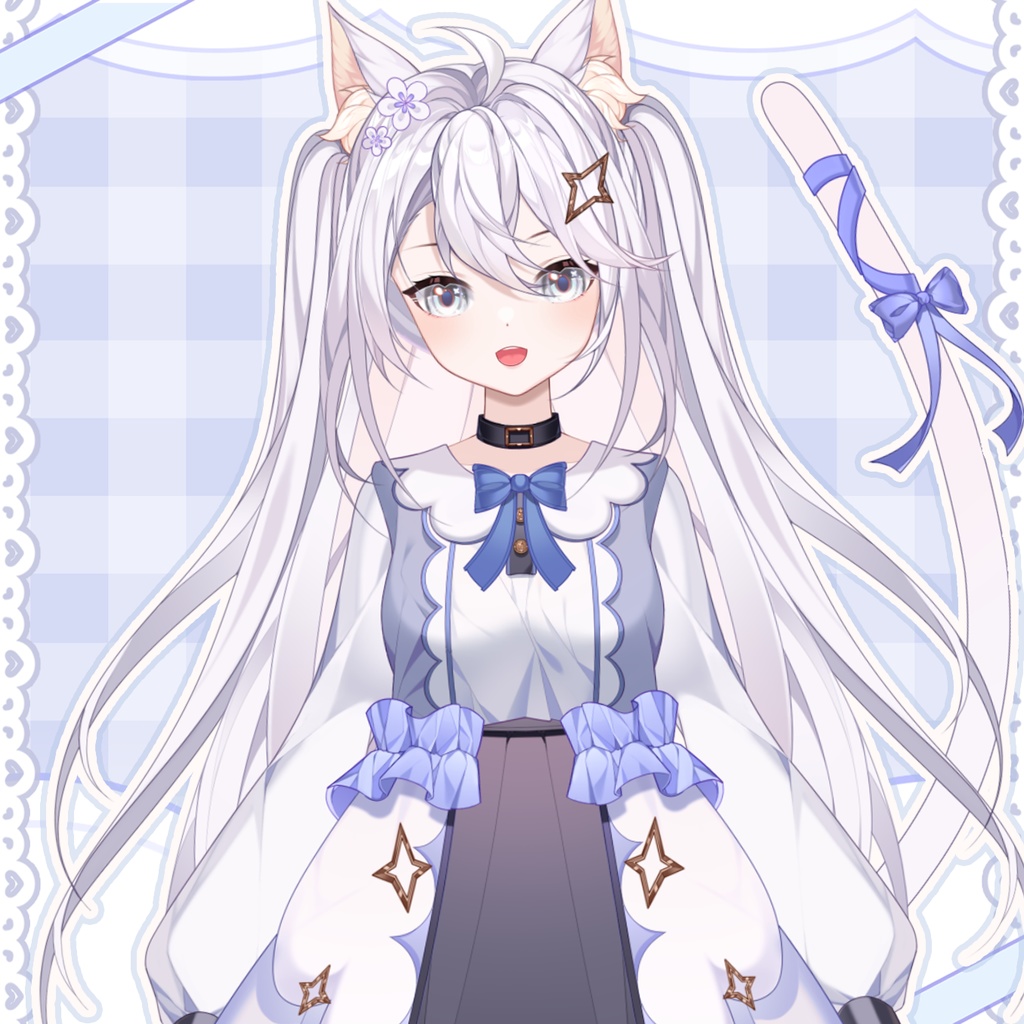 【無料】【激安】【Vts】【VTuber向け】【ライブui】【Live 2D】色調整可能な猫娘レザーケース♡追加のプレゼントUI【星の願い】女の子モデル/Vtuber生放送量産モデル/Vtuber汎用モデル