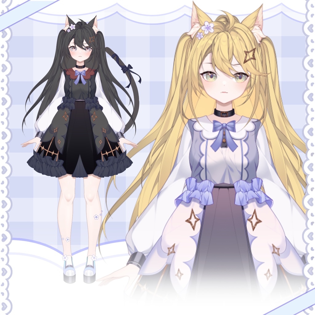 【無料】【激安】【Vts】【VTuber向け】【ライブui】【Live 2D】色調整可能な猫娘レザーケース♡追加のプレゼントUI【星の願い】女の子モデル/Vtuber生放送量産モデル/Vtuber汎用モデル