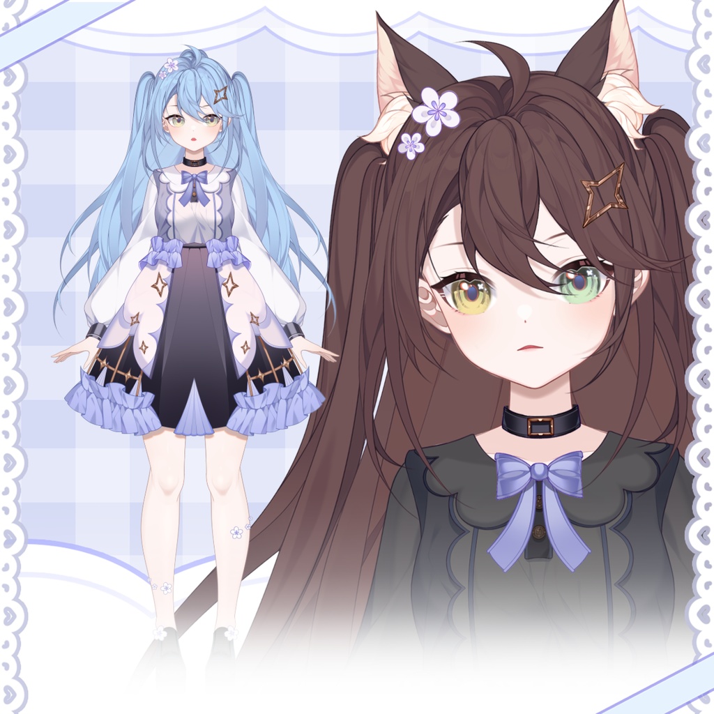 【無料】【激安】【Vts】【VTuber向け】【ライブui】【Live 2D】色調整可能な猫娘レザーケース♡追加のプレゼントUI【星の願い】女の子モデル/Vtuber生放送量産モデル/Vtuber汎用モデル