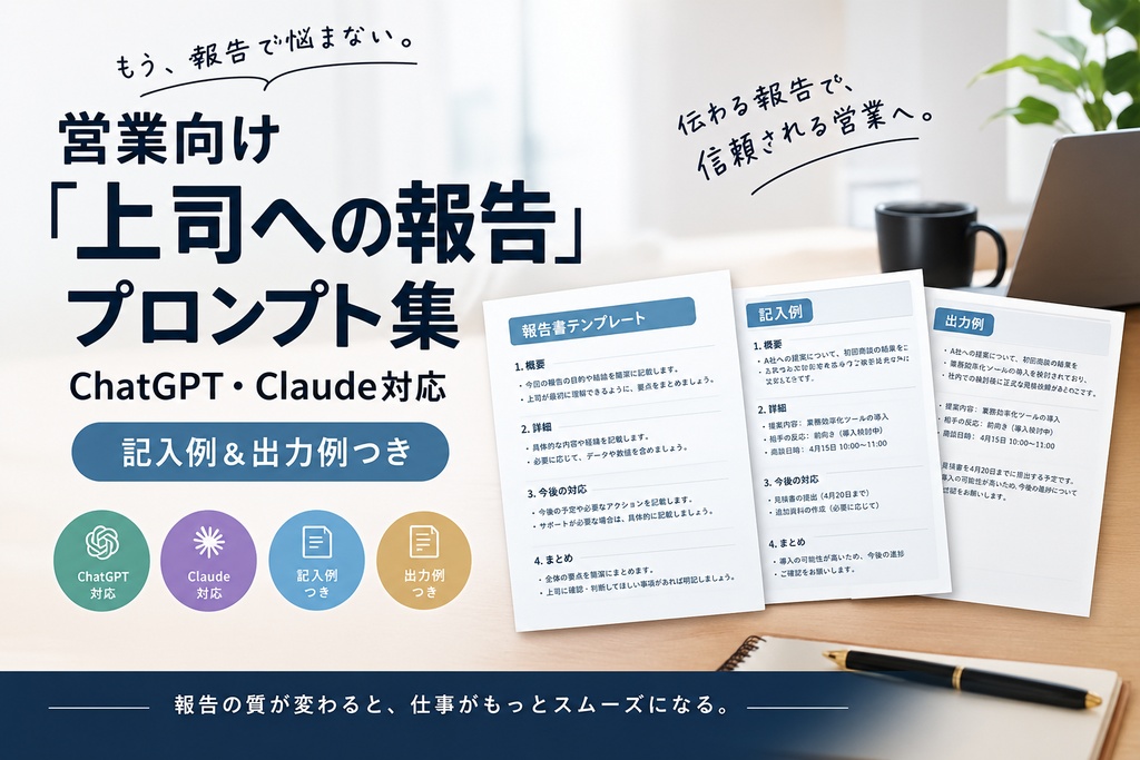 営業向け「上司への報告」プロンプト集｜ChatGPT・Claude対応・記入例＆出力例つき