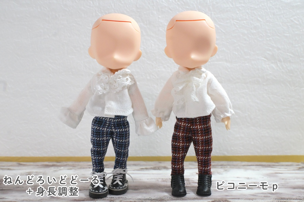 フリルブラウス×チェックパンツ