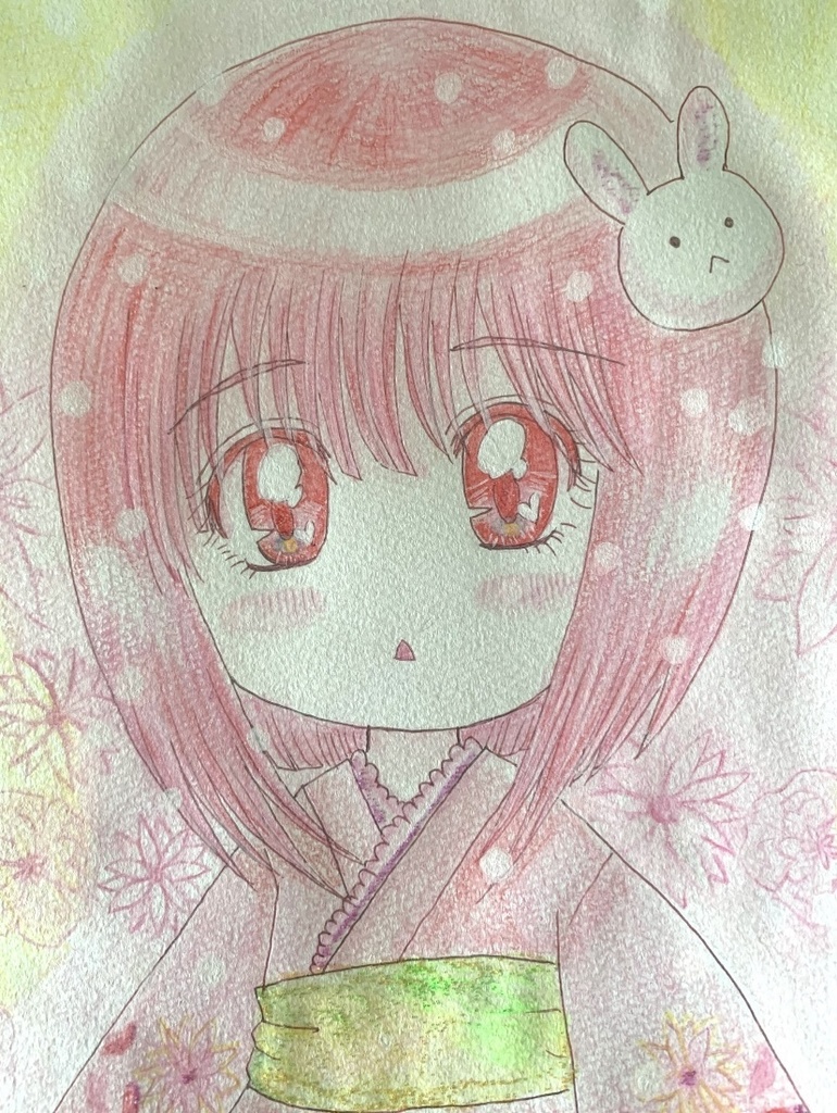 *手描きイラスト原画 女の子着物*
