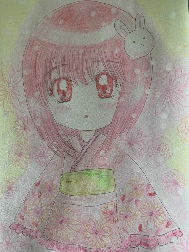 *手描きイラスト原画 女の子着物*