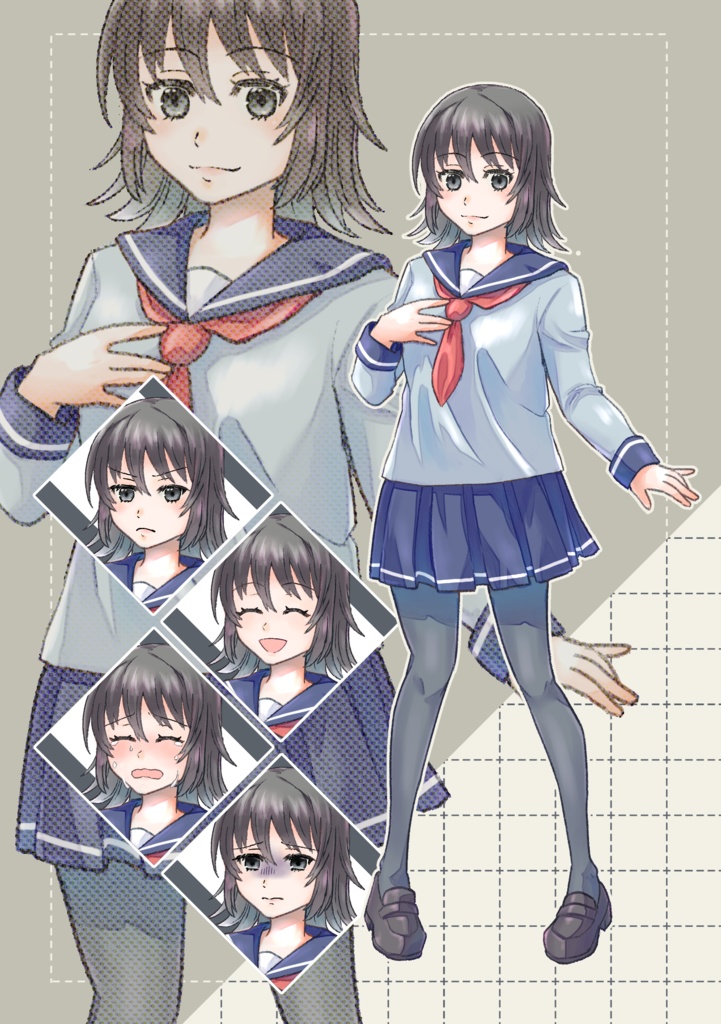 【立ち絵】セミロング女子高生【表情5種】