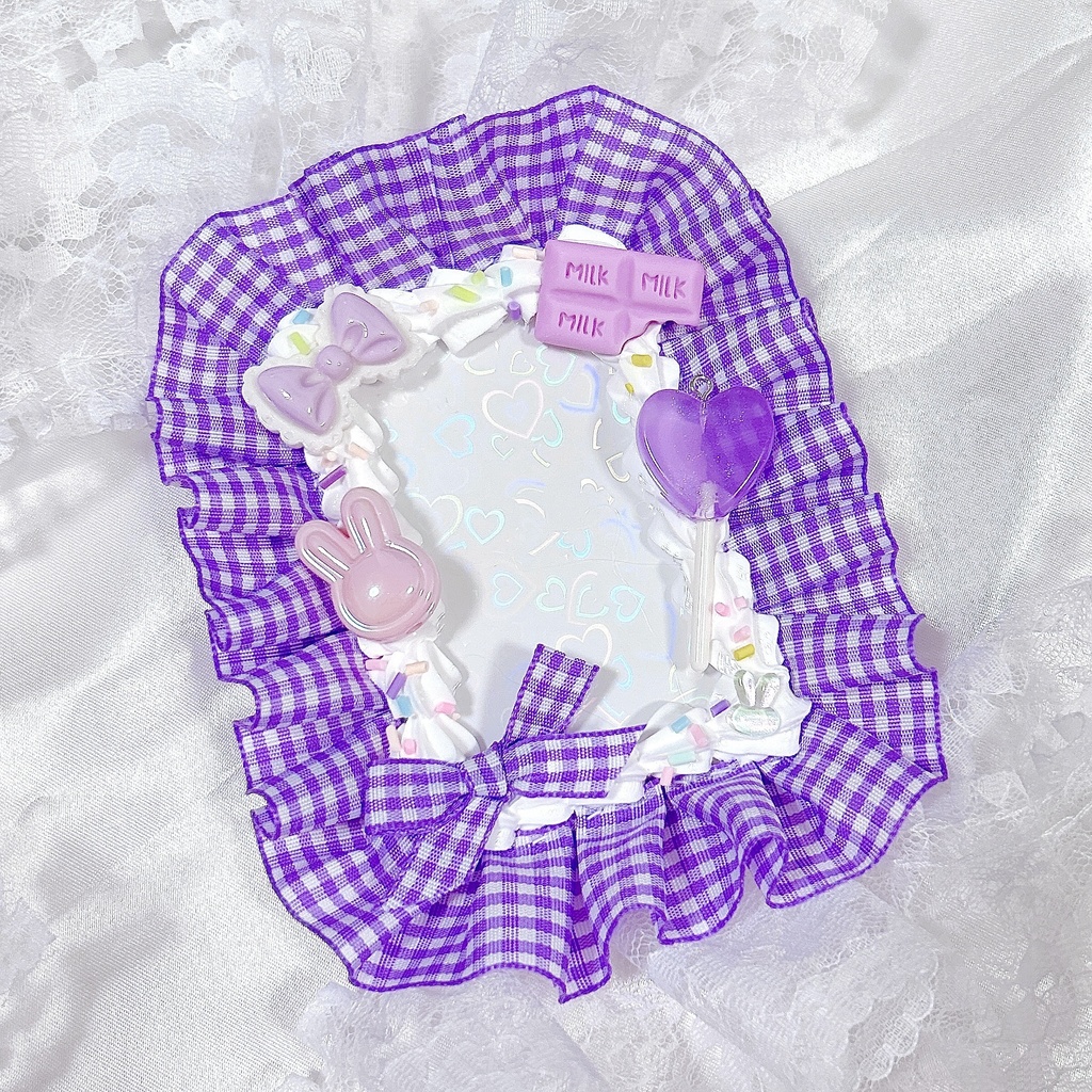 フリルリボン×ホイップデコ🧁🎀紫ギンガムのお菓子モチーフトレカデコ🍭