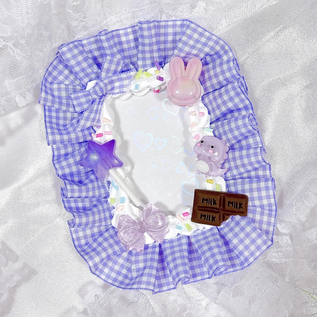 フリルリボン×ホイップデコ🧁🎀薄紫ギンガムのお菓子モチーフトレカデコ🍭
