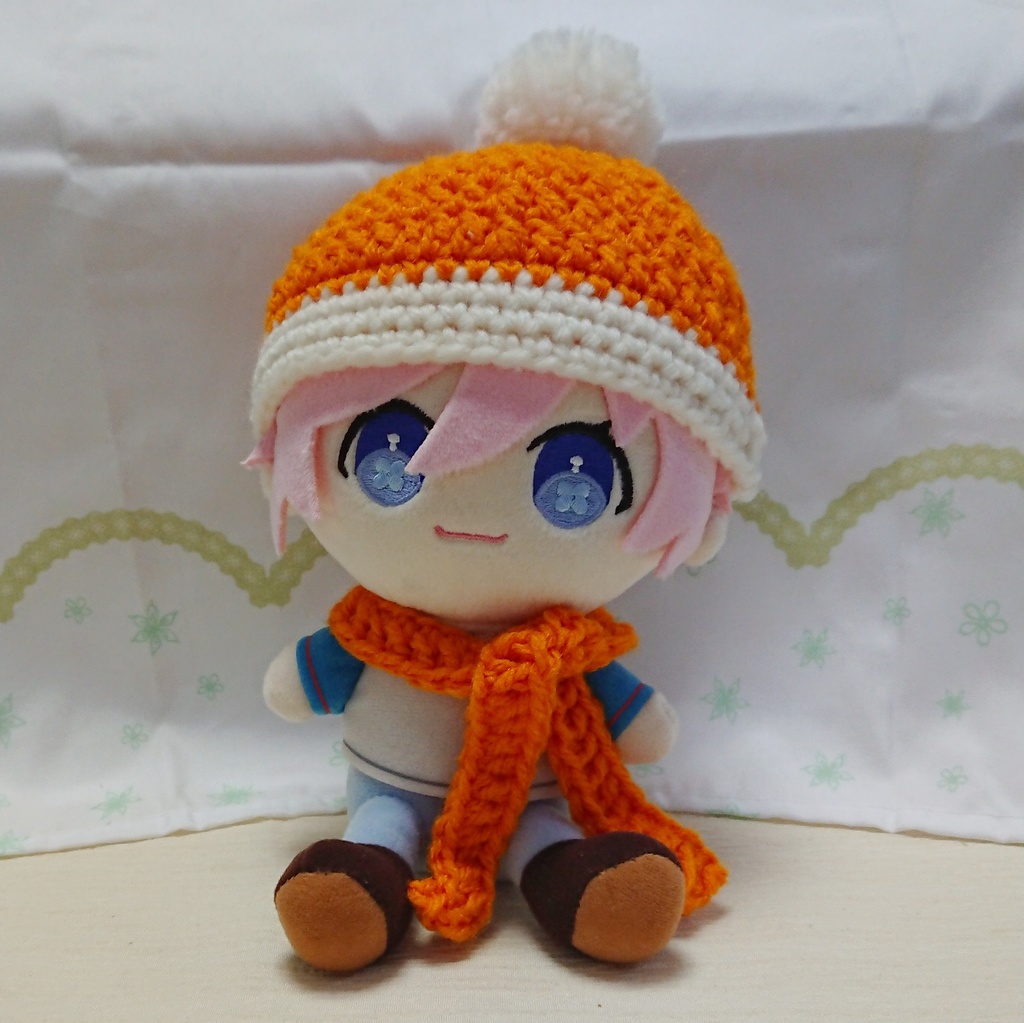 ぬいぐるみ用 ニット帽&マフラーセット オレンジ