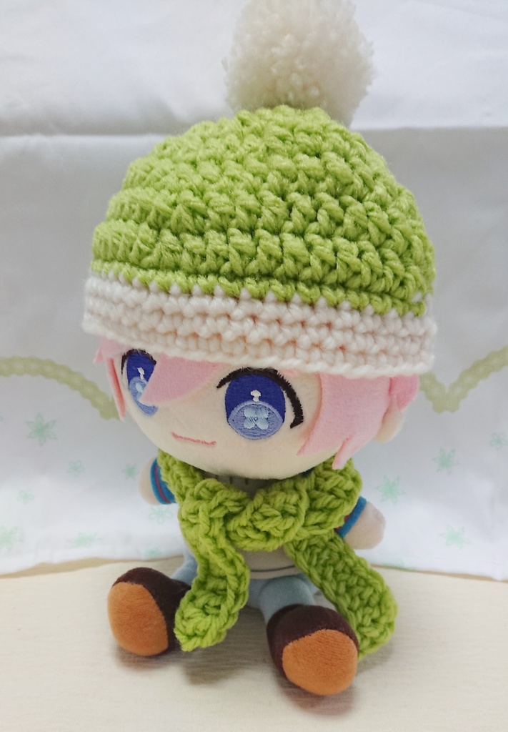 ぬいぐるみ用 ニット帽&マフラーセット イエローグリーン