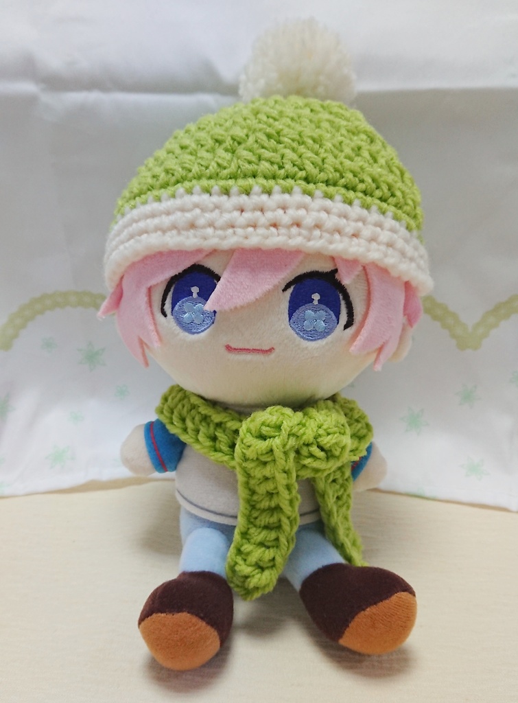 ぬいぐるみ用 ニット帽&マフラーセット イエローグリーン