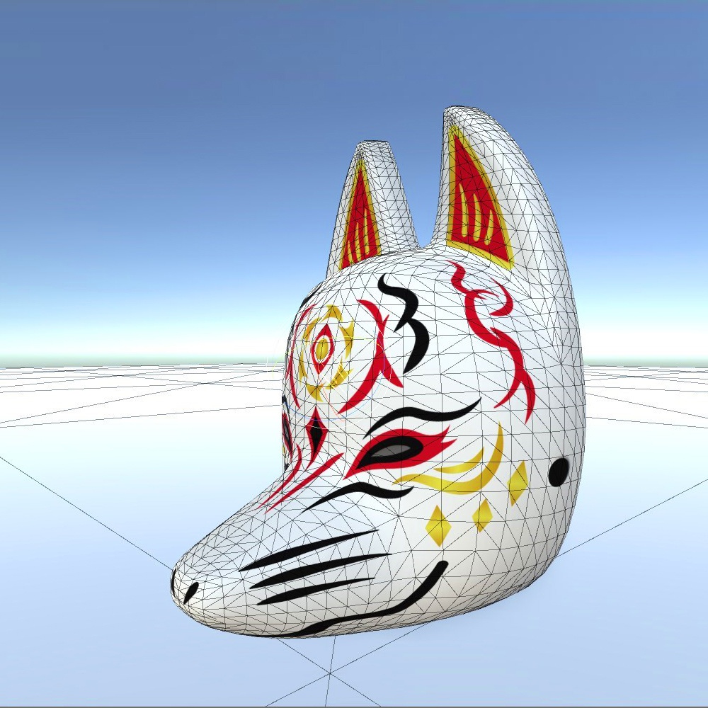 「狐面 -B」3Dモデル ver.2 ローポリモデル追加