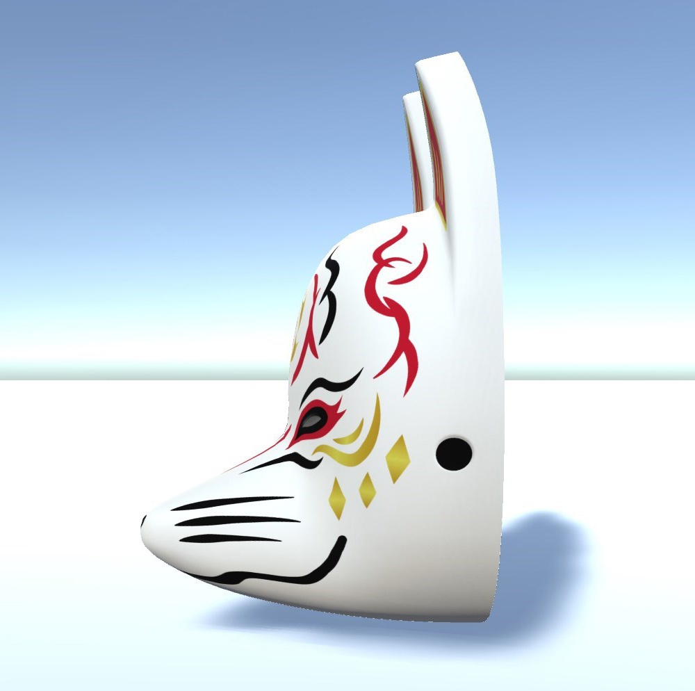 「狐面 -B」3Dモデル ver.2 ローポリモデル追加