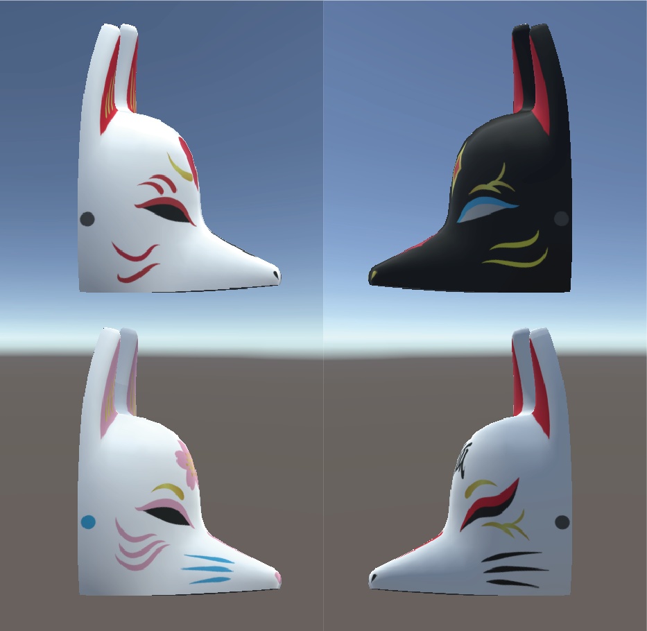 「狐面E(ハーフタイプ)セット」ローポリ3Dモデル