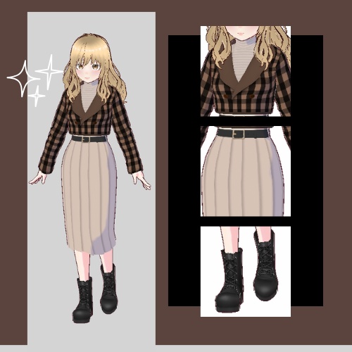 [vroid] Coats Skirt and Shoes set