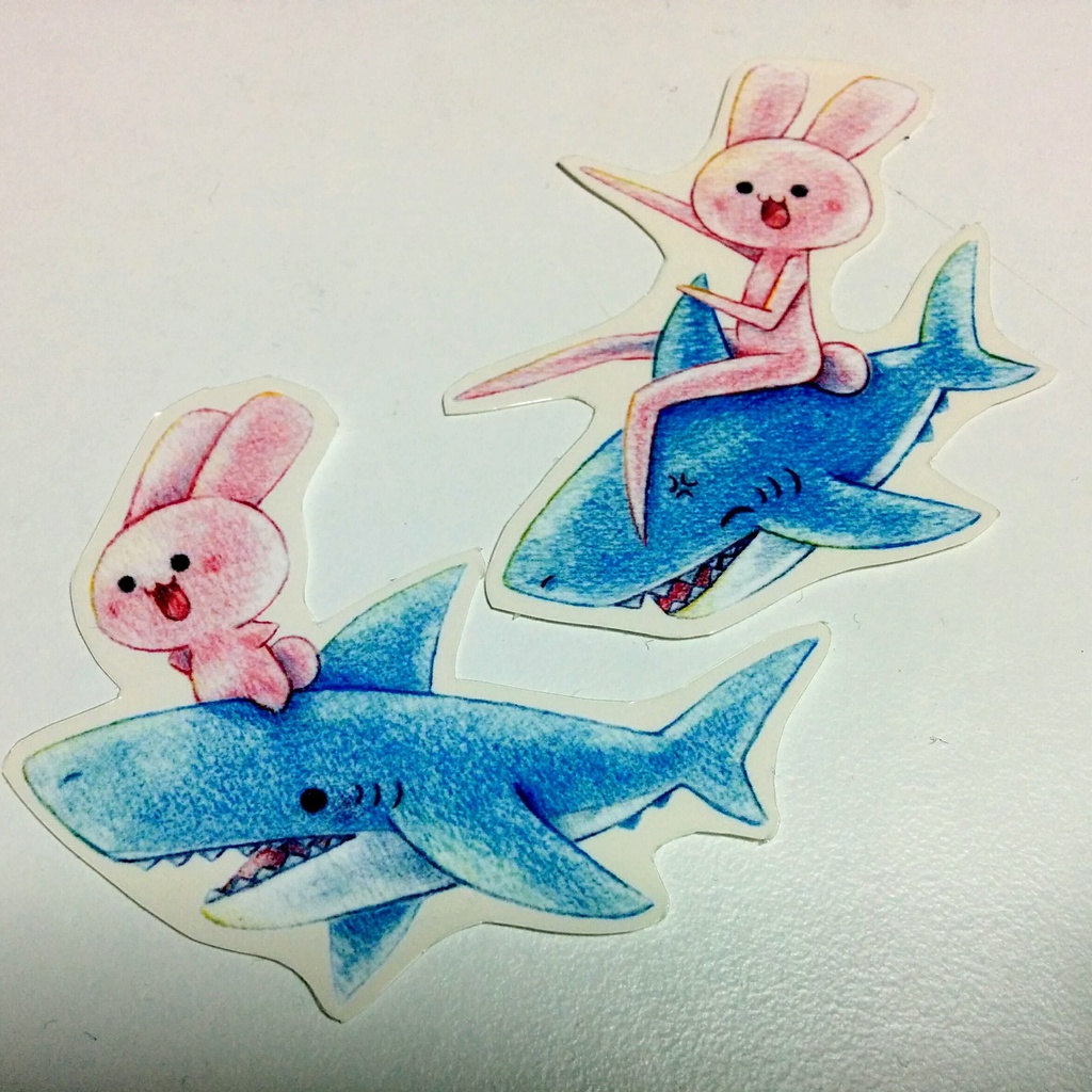 うさぎとサメステッカー