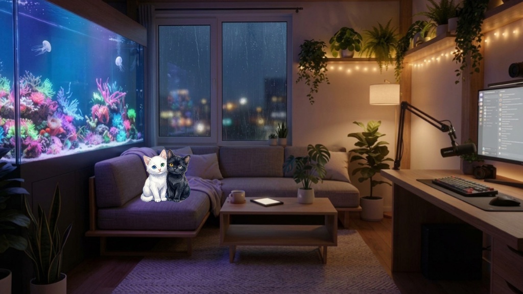 【配信背景】雨の水族館チルルーム / 癒やし 雑談用 青 Rainy Aquarium【VTuber向け/無料あり】