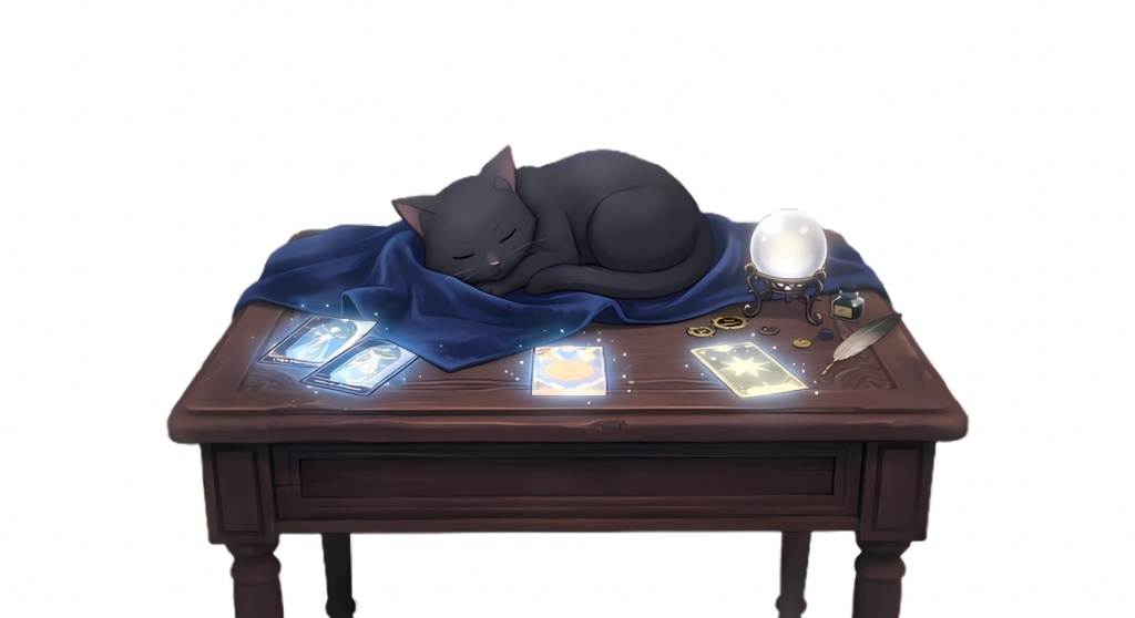 【配信背景・素材】星降る天体魔術師の部屋+眠る黒猫テーブル2点セット【VTuber/雑談/占い/夜枠】