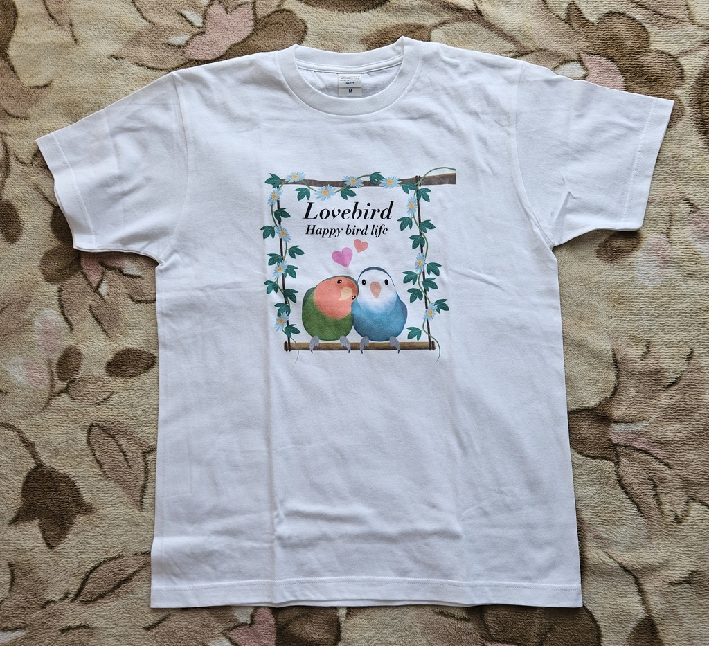 キュートなコザクラインコTシャツ ブランコ ホワイト
