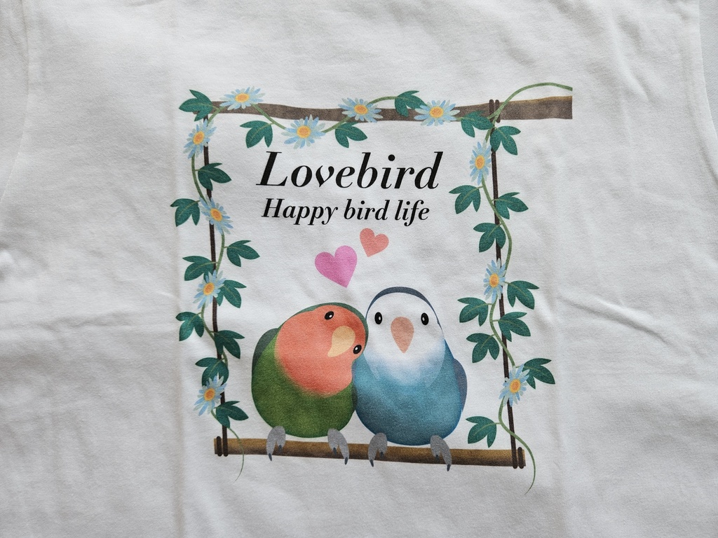 キュートなコザクラインコTシャツ ブランコ ホワイト