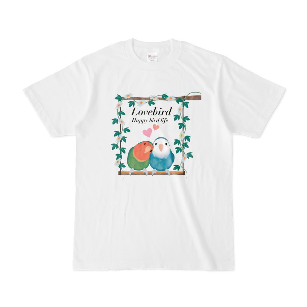 キュートなコザクラインコTシャツ　ブランコ　ホワイト