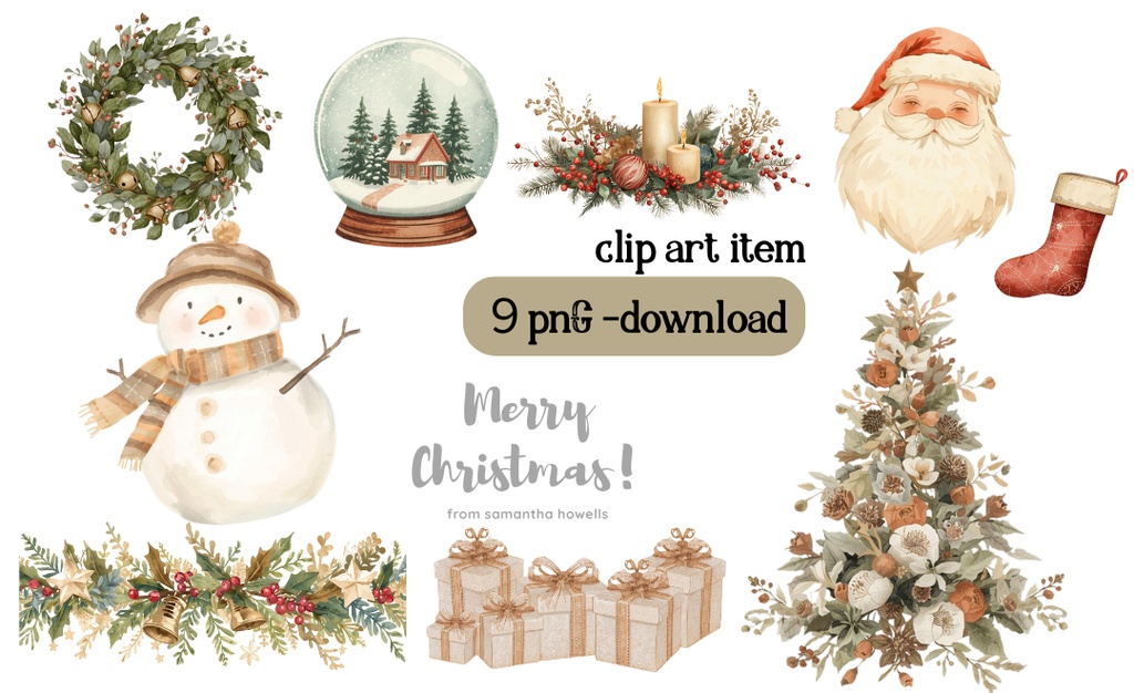 ふんわり水彩のアンティーククリスマス９枚セット