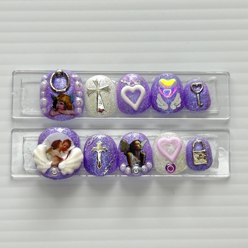 【ネイルチップ】 No.2 Twilight Angel |紫 白 天使 ハート