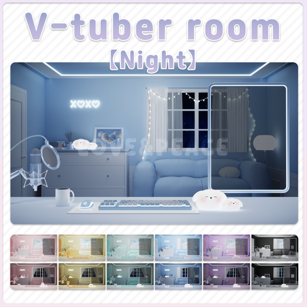 【配信背景】 部屋 (6colors) 【Vtuber向け】 Live Streaming Night Room/vtuber background / 버튜버 밤 버전 방