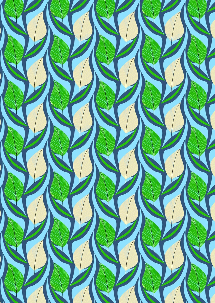 緑の葉が縦にからまるモダンなアール・ヌーヴォー調の壁紙20