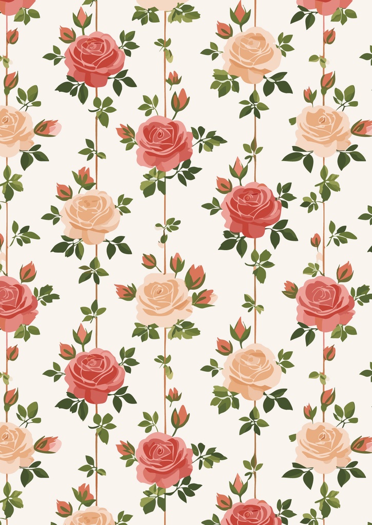 ピンクの濃淡の薔薇の花が縦に繋がるおしゃれな壁紙07