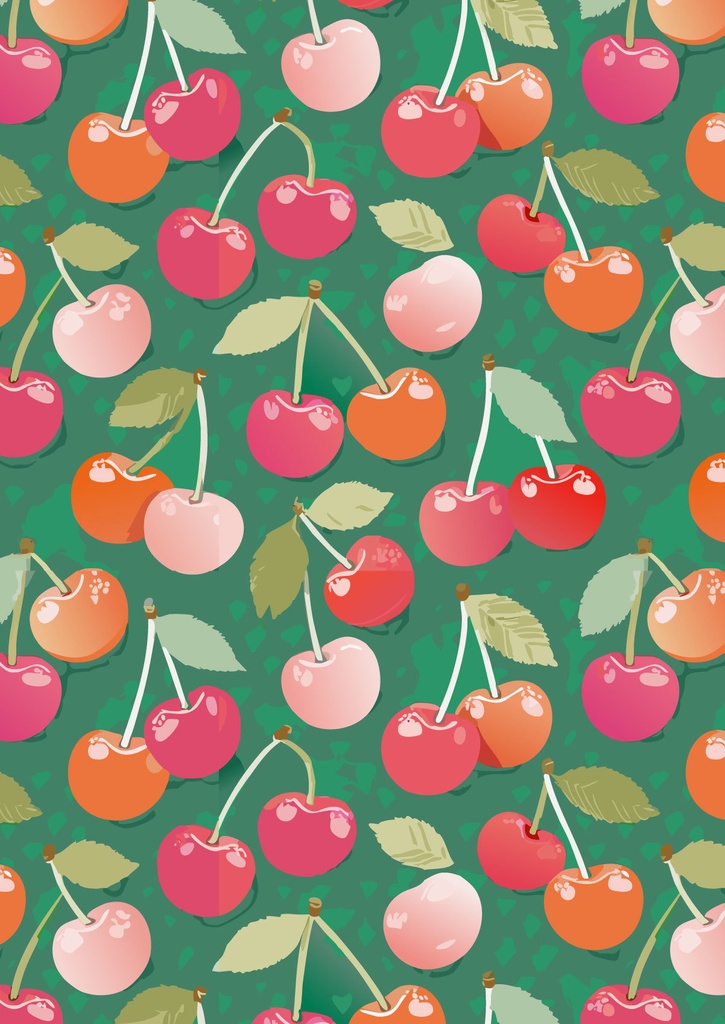 緑の背景に赤いチェリーが可愛いさくらんぼん壁紙0