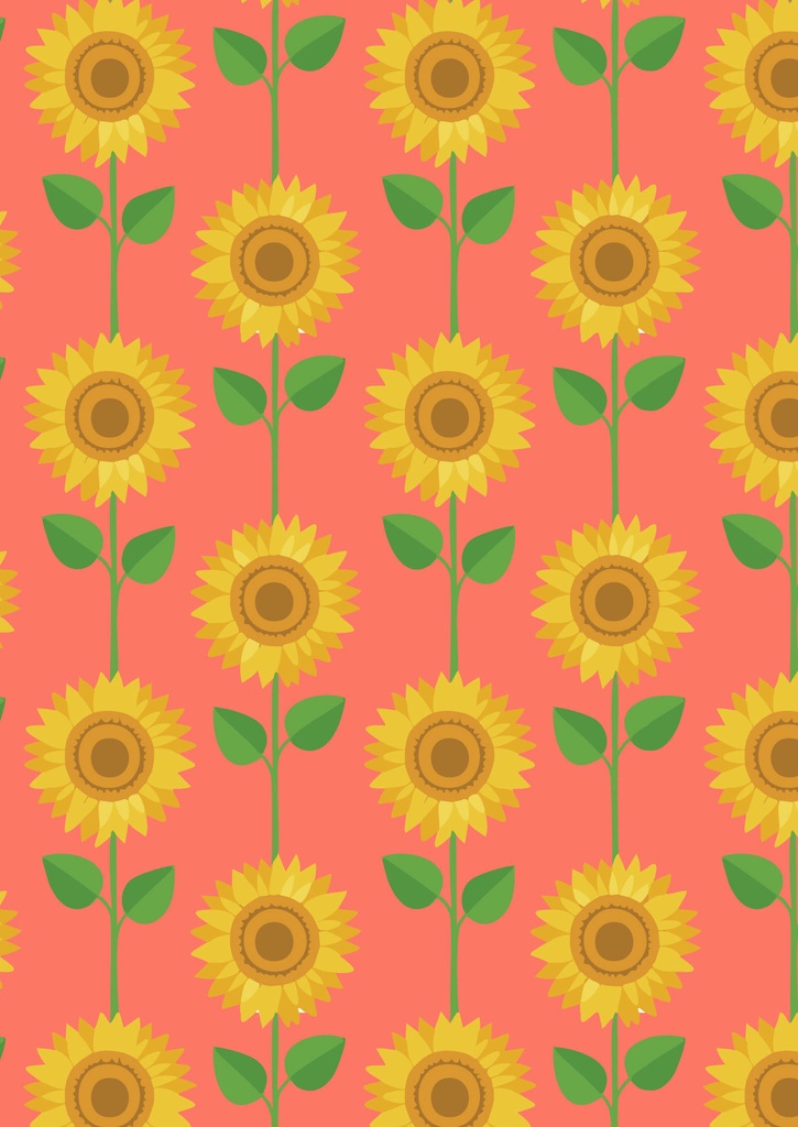 オレンジの背景に可愛い黄色のひまわりの花の壁紙01