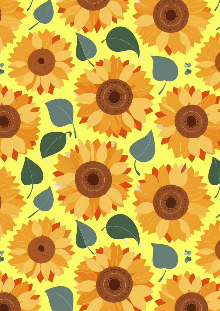 大きなひまわりの花と葉っぱが可愛い花柄08