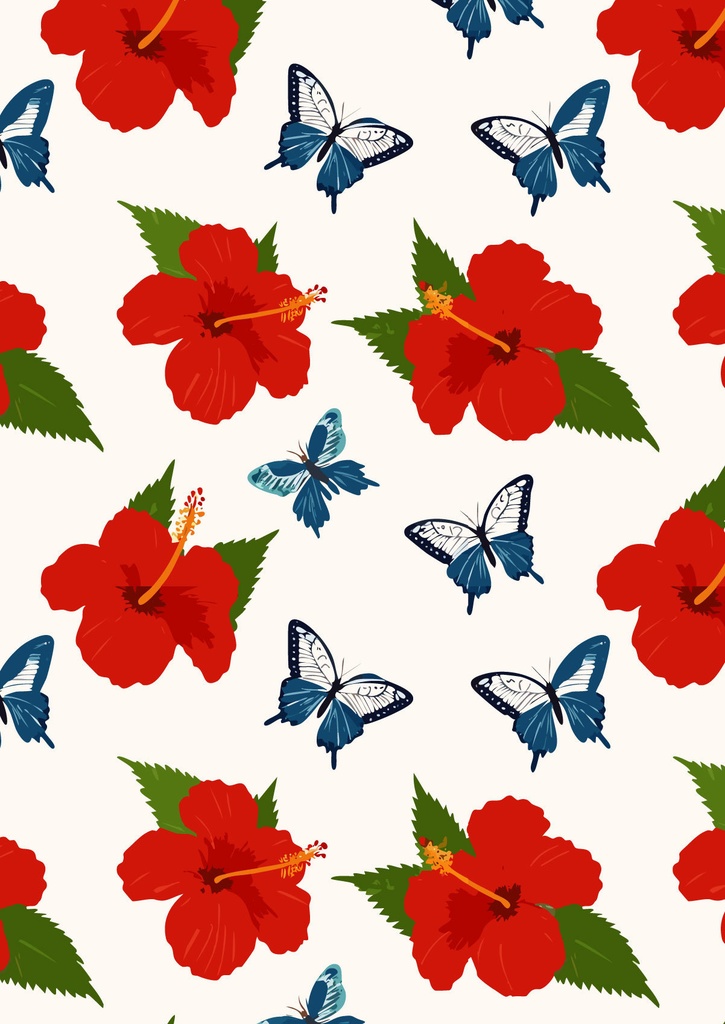 真っ赤なハイビスカスの花と蝶の壁紙07