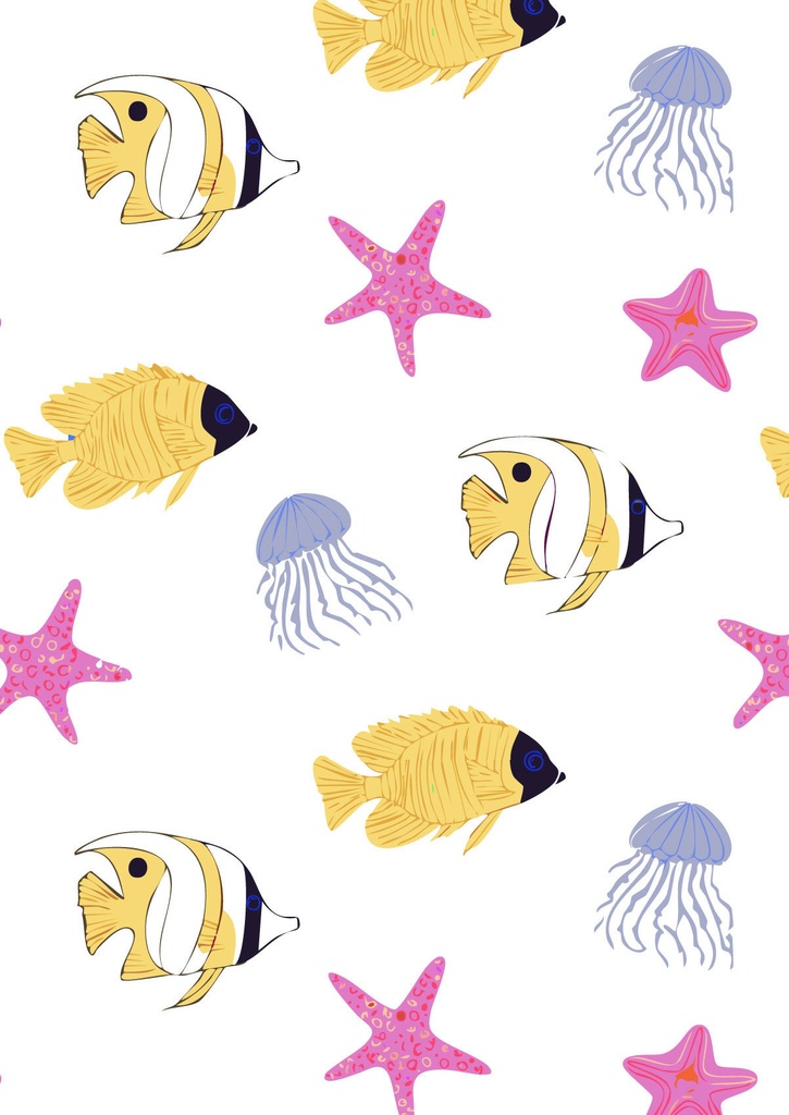 熱帯魚とくらげとヒトデの壁紙01