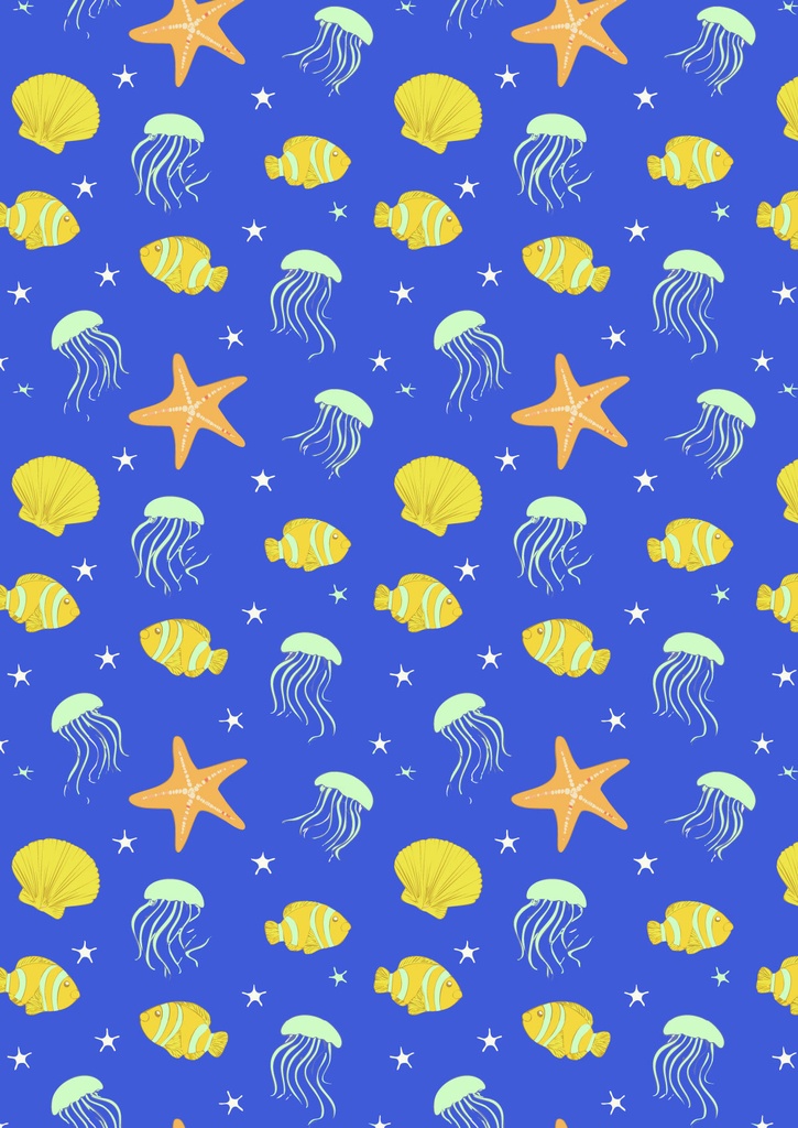 クラゲとヒトデの青い海の壁紙06