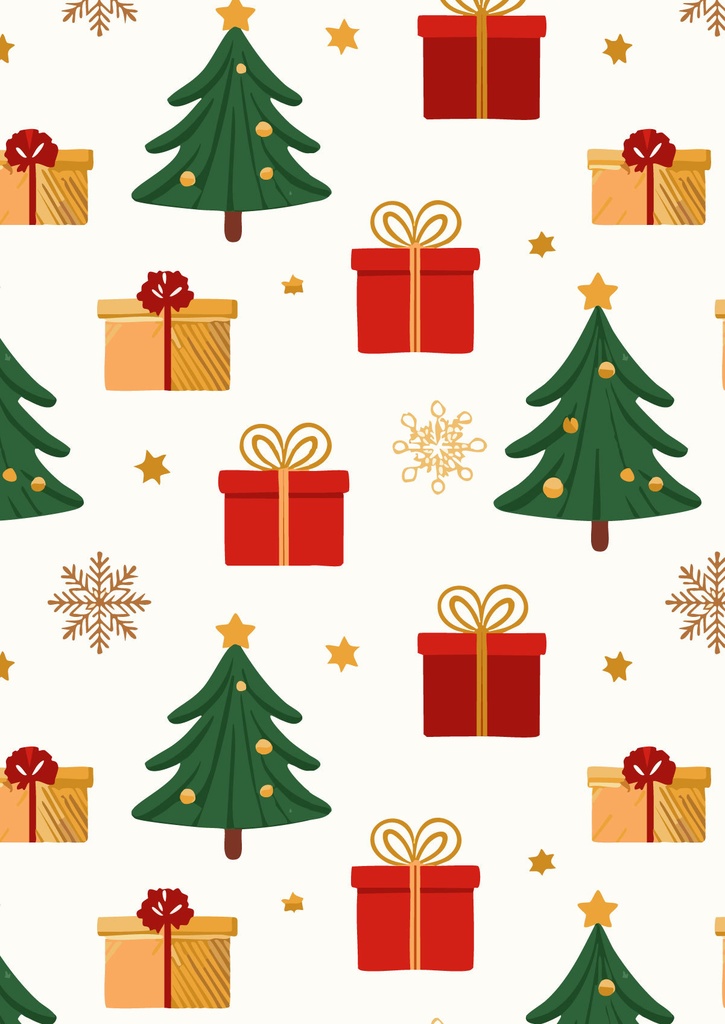 クリスマスツリーとプレゼントと雪の結晶の壁紙01