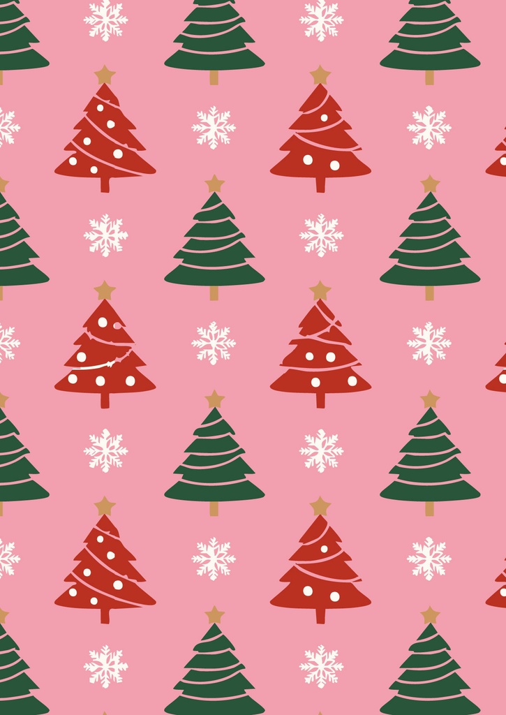 クリスマスツリーと雪の結晶のピンクの壁紙05