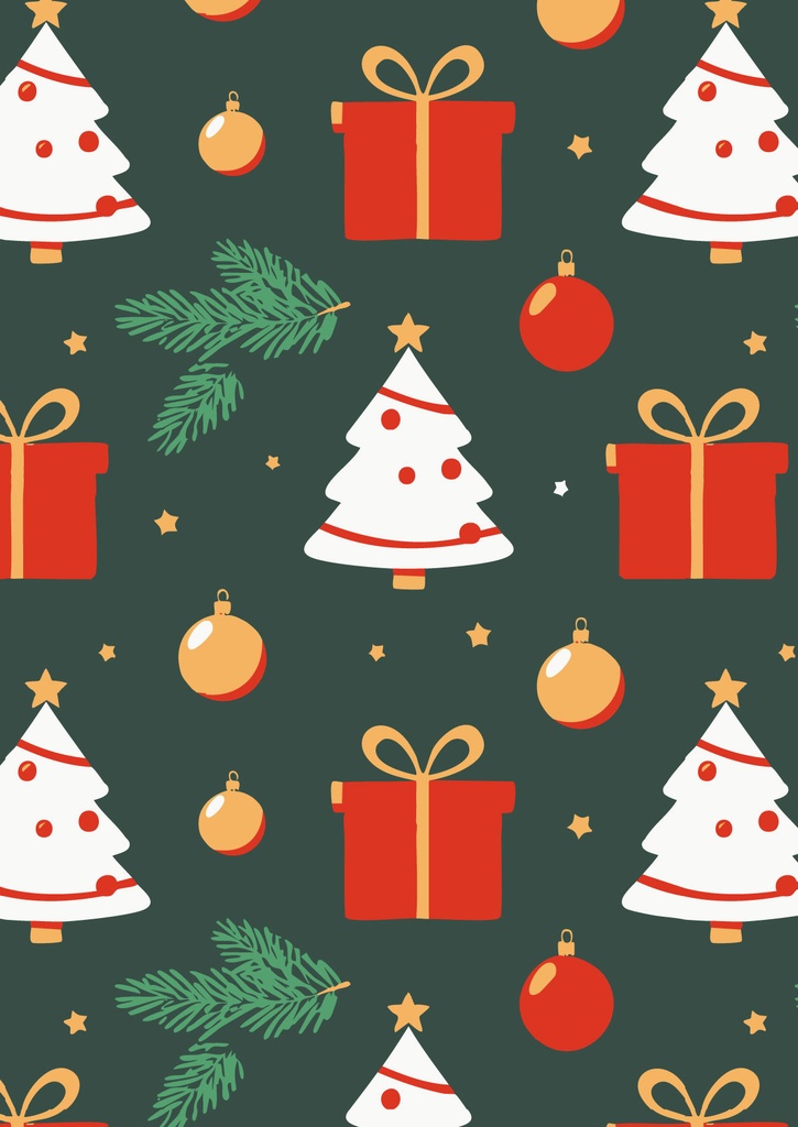 緑の背景の可愛いクリスマスツリーとプレゼントの壁紙07